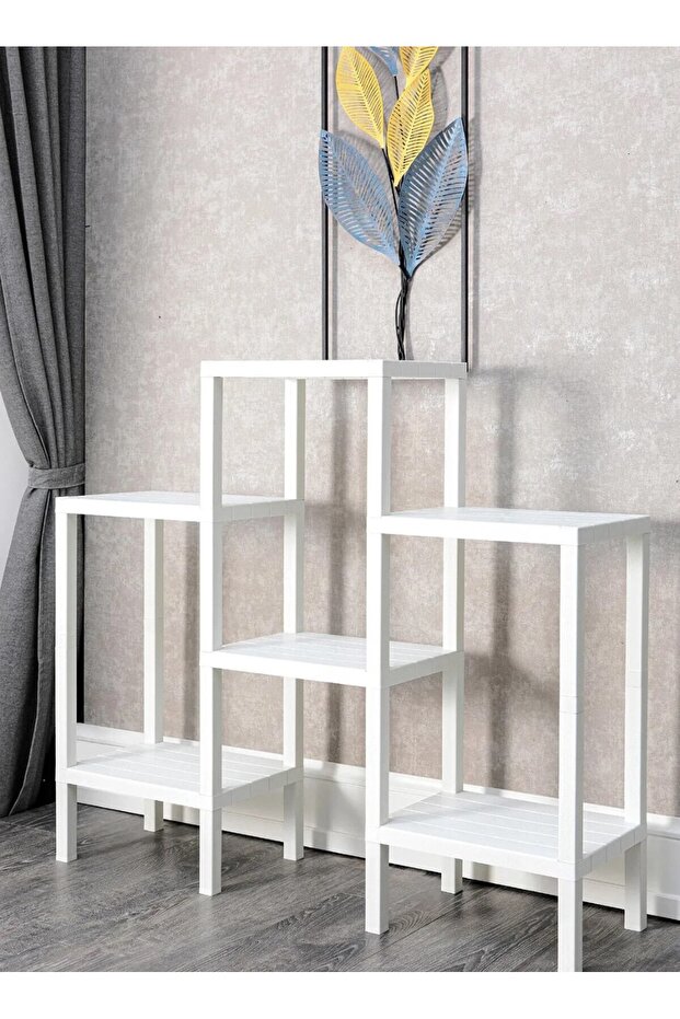 Shelf Piramit 6 Lı Beyaz Raf Ünitesi Çiçeklik, Banyo, Mutfak Rafı, Ayakkabılık, Kitaplık Modüler - 3