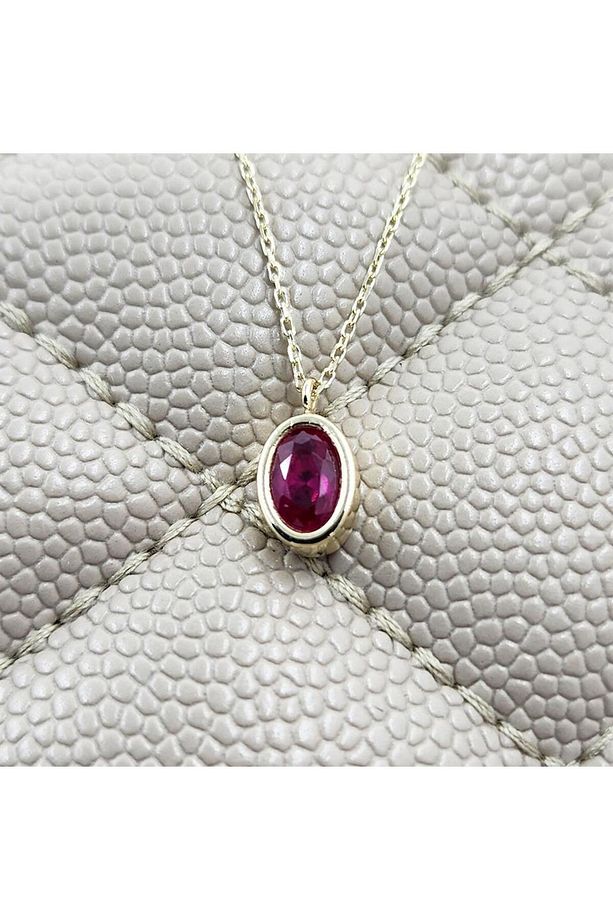 1.05 Karat Ruby Taşlı Tasarım Modern Gümüş Kolye-ruby Taşlı Tasarım Hediye 925 Ayar Gümüş Kolye - 5