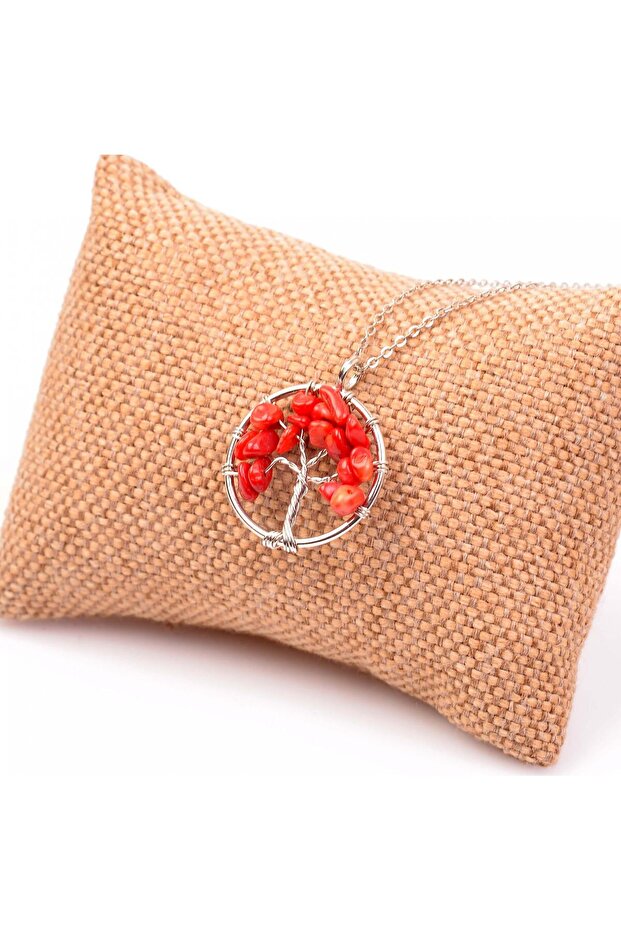 Coral Stone Tree of Life Necklace