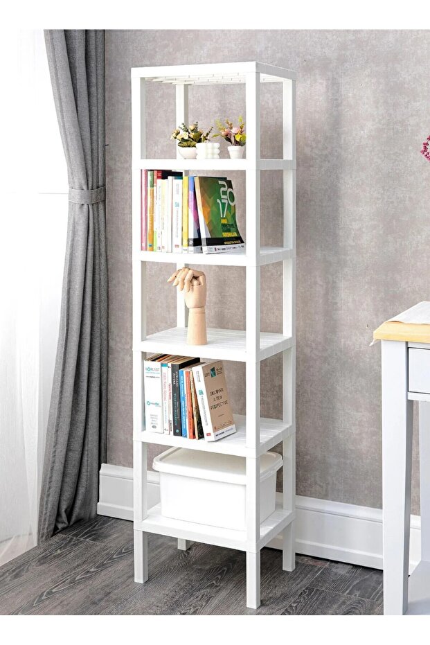 Shelf Piramit 6 Lı Beyaz Raf Ünitesi Çiçeklik, Banyo, Mutfak Rafı, Ayakkabılık, Kitaplık Modüler - 4