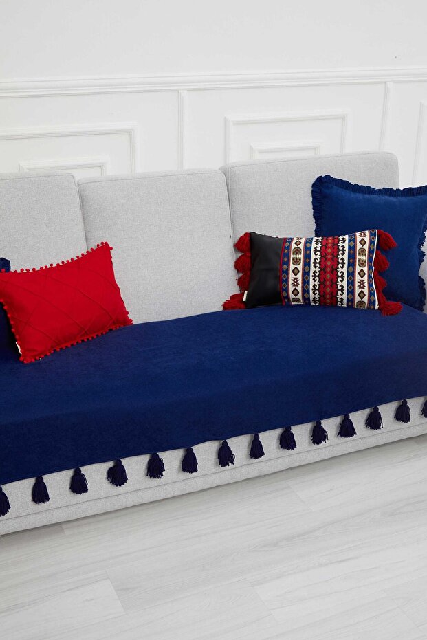 Tasseled Sofa Cover 90 X 210,Ko-19,Blue