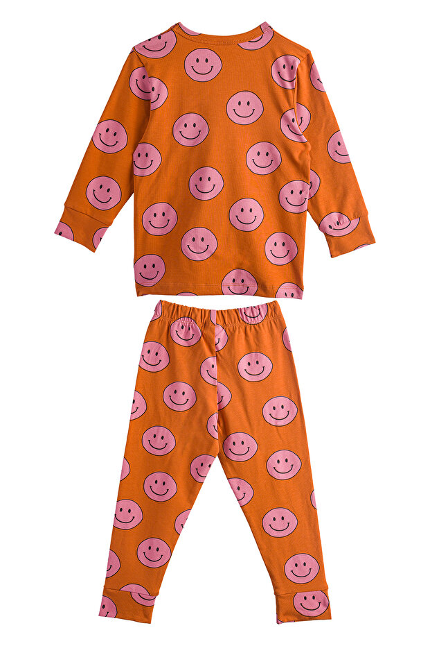 Pink Smiling Face Patterned Pajama Set - 2