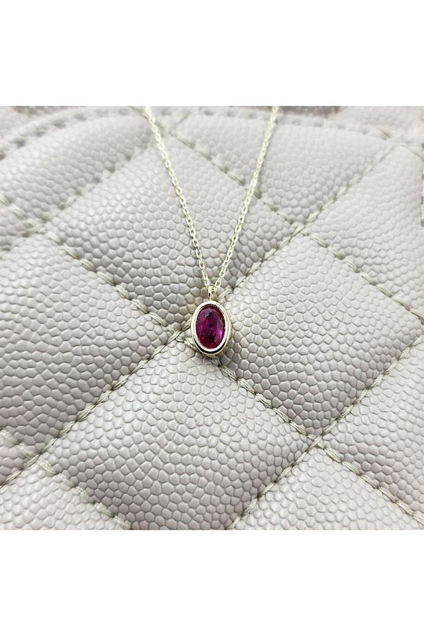 1.05 Karat Ruby Taşlı Tasarım Modern Gümüş Kolye-ruby Taşlı Tasarım Hediye 925 Ayar Gümüş Kolye - 4