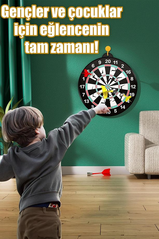 Mıknatıslı Dart Seti Mini Boy Dart Oyunu Duvara Zarar Vermeyen İğnesiz Dart Atma 3 Oklu Çap: 28 cm - 7