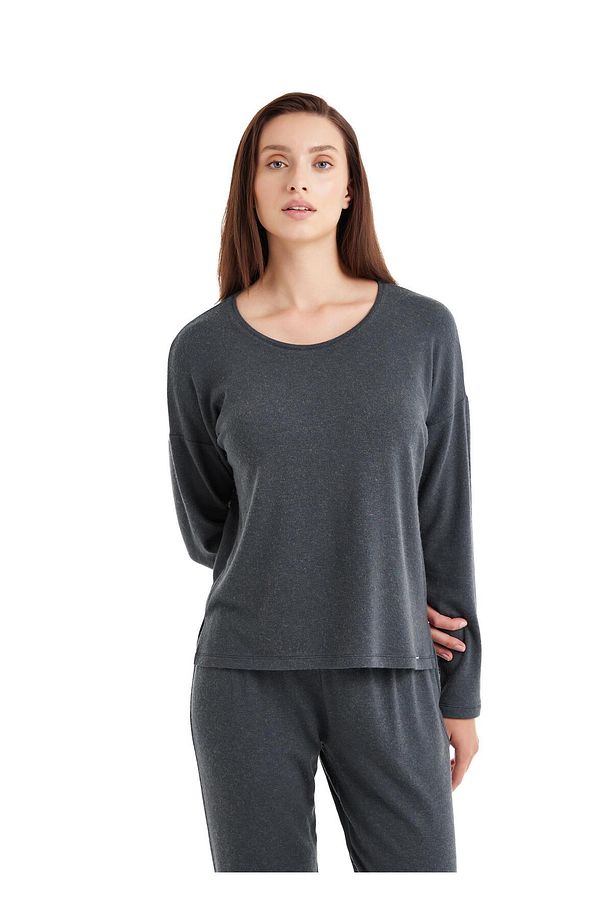 Kadın Uzun Kol Antrasit Modal-Yün Pijama Takım C0T6N4O06-61 - 2