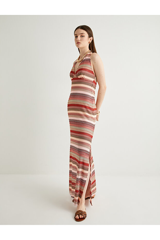 Halter Neck Crochet Long Dress Multicolor