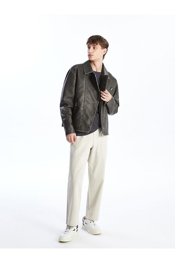 LCW Casual Slim Fit Erkek Deri Görünümlü Ceket - 3