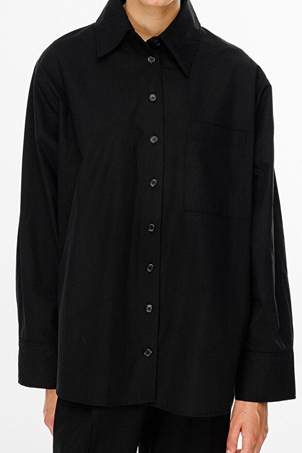Premıum Oversıze Basic Poplin Siyah Gömlek - 7