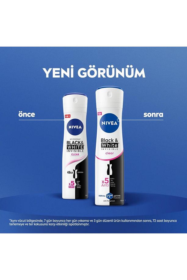Kadın Sprey Deodorant Black&White Invisible Clear 150ml, 72 Saat Anti-perspirant Koruma, X3 Adet - 6