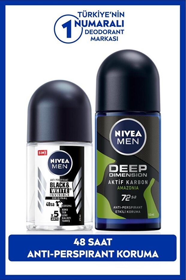 MEN Erkek Roll-on Deodorant Deep Amazonia 50ml ve Mini Roll-on Deodorant Black&White Original 25ml - 1