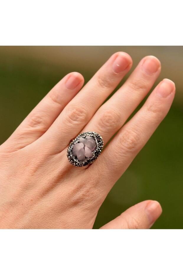 خاتم حجر الكوارتز الوردي - قابل للتعديل - 1