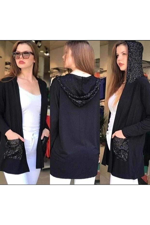 KAPİŞONLU PAYETLİ UZUN HIRKA ( CEP VE KAPİŞONU PAYETLİ) - 1