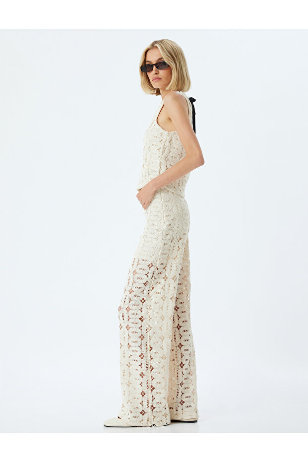 Crochet Trousers with Wide Legs and Half Lining
