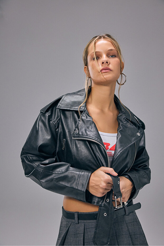 Suni Deri Biker Ceket - 3