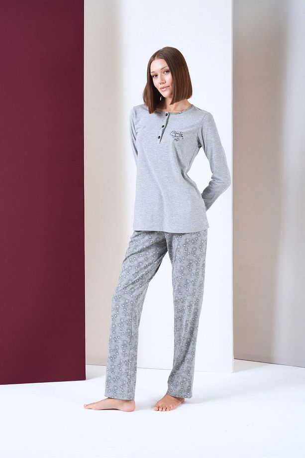 Kadın Patlı Yıldız Desenli Uzun Kol Pijama Takım - 2