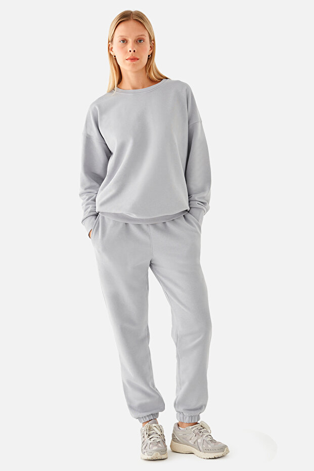 Nina Pamuklu Basic Gri Sweatshirt - 4