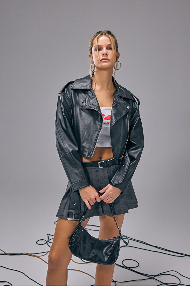 Suni Deri Biker Ceket - 2