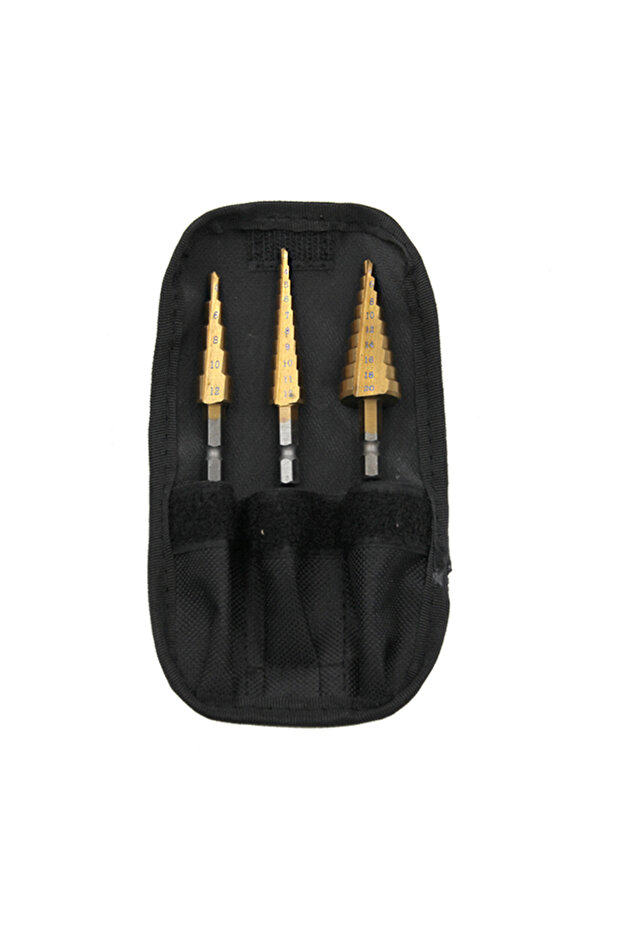 3PC black cloth bag 3pc Hexagonal Shank Titanium Plated Ladder Drill Bit Set 3-12/4-12/4-20mm Expand - 1