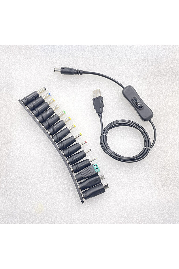 كابل شحن ومفتاح طاقة عالمي 1.2 متر 14 في 1 تيار مستمر من USB إلى 5 فولت تيار مستمر بمقبس 5.5 × 2.1 مم مع 14 مدخلًا