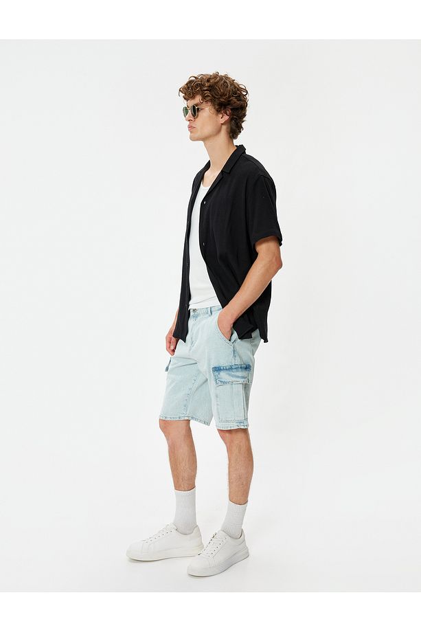 Kargo Kot Şort Oversize Bermuda Cep Detaylı Pamuklu - 2
