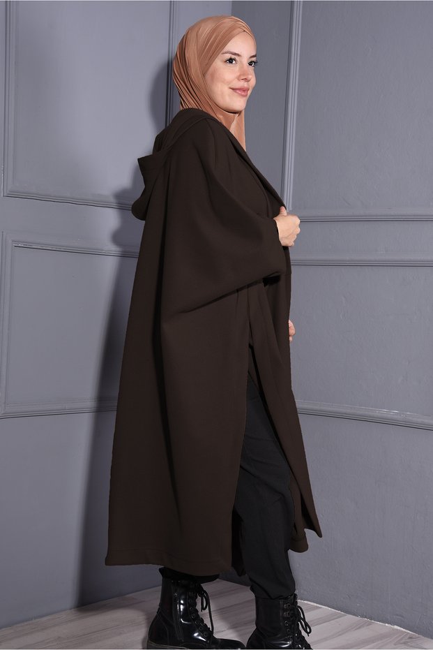 Brown Stamp Poncho - Pocket and Hat