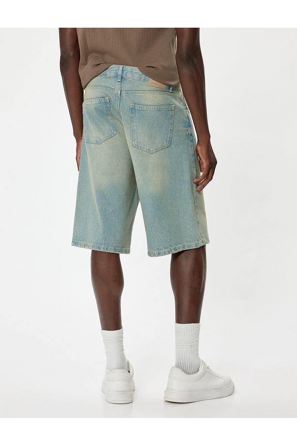 Baggy Jean Şort Cep Detaylı Oversize Pamuklu - 4