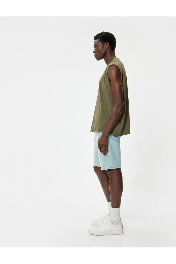 Oversize Kot Şort Bermuda Yırtık Pamuklu - 1