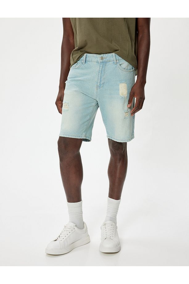 Oversize Kot Şort Bermuda Yırtık Pamuklu - 3