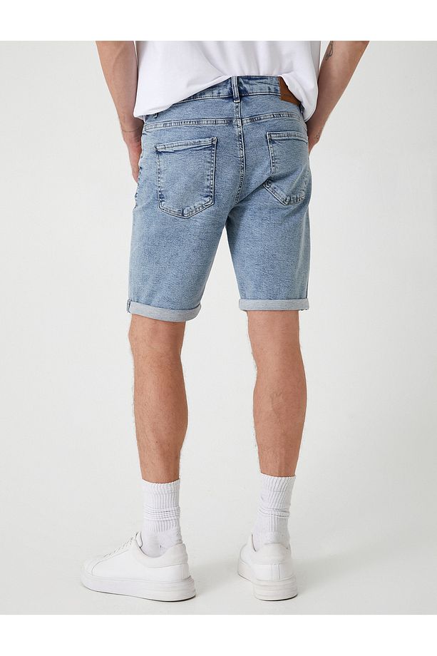 Slim Fit Kot Şort Bermuda Cep Detaylı Pamuklu - 4