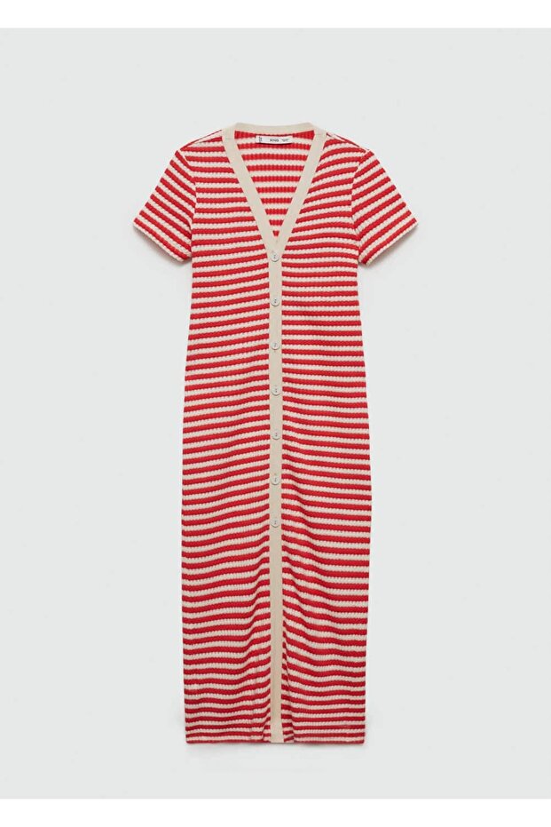 Düğmeli Tığ Işi Elbise - 3