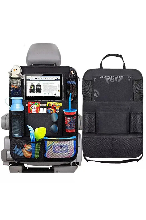 1pc Car Seat Organizer Multifunctional Oxford Fabric Car Back Multi Pocket Storage Bag with Tablet H