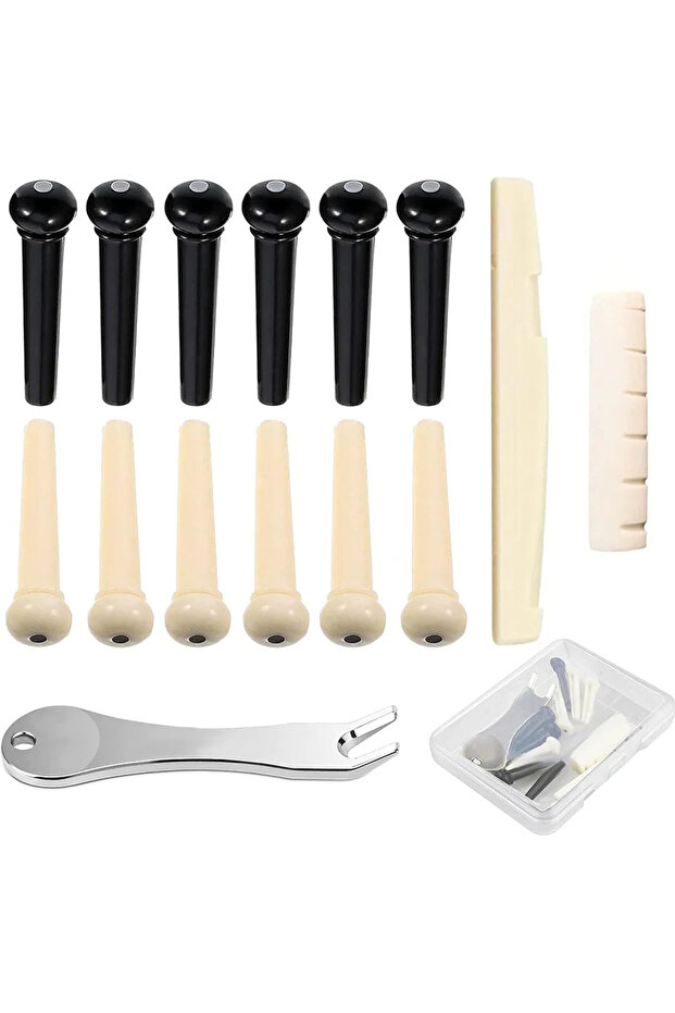 Y01090 12 Pcs Acoustic Guitar Bridge Pins with Bridge Pin Puller Remover & Guitar Bridge Saddle Nut,