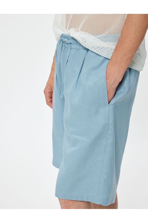 Oversize Şort Keten Bermuda Beli Bağcıklı Cep Detaylı - 5