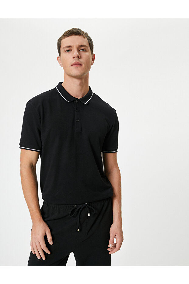 Slim Fit Polo T-Shirt Short Sleeve Stripe Detailed Cotton