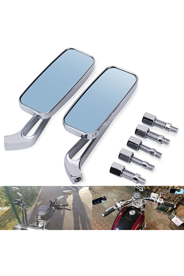 Silver 1 Pair 8/10mm Motorcycle Rear View Mirrors Chrome for Harley Dyna Softail Sportster Touring M