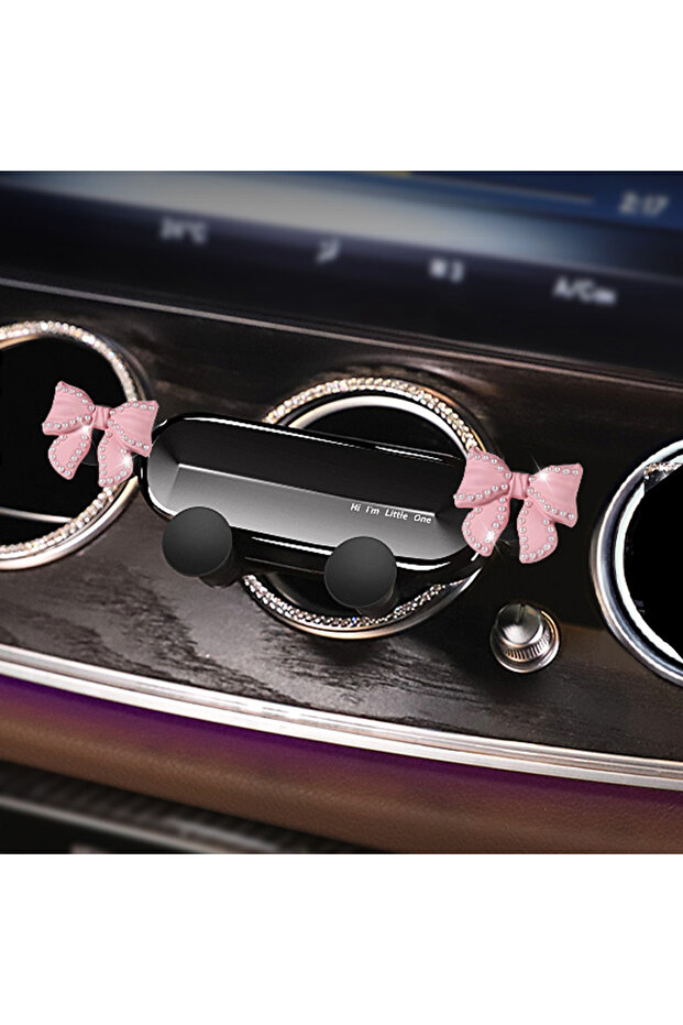 pearl pink Cute Bowknot Universal Car Phone Holder Cartoon Diamond GPS Stand Gravity Bracket Auto Ai