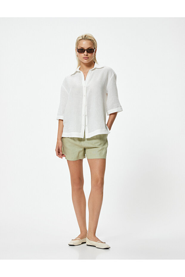 Loose Fit Shirt 3/4 Short Sleeve Classic Collar