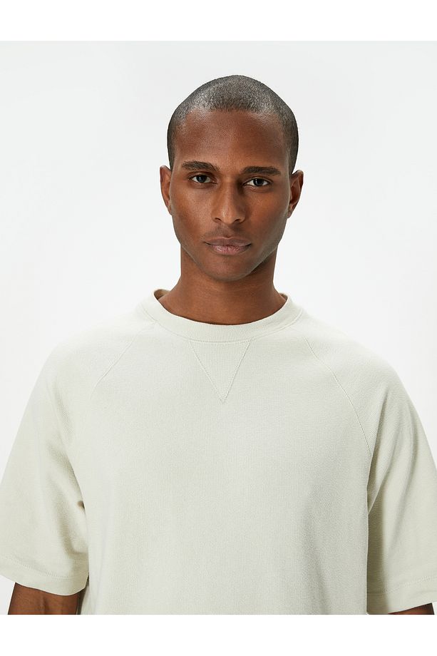 Oversize Tişört Basic Dokulu Bisiklet Yaka Kısa Kollu - 2