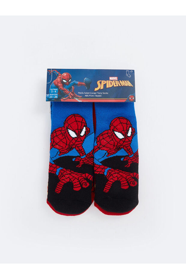 Lcwk Spiderman Patterned Boys' Towel Socks 3-Piece