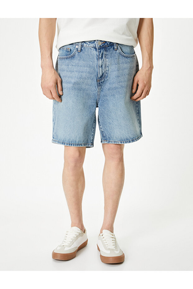 Oversize Kot Şort Düğmeli Cep Detaylı - 3