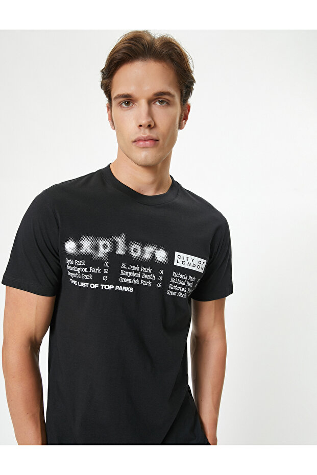 Crew Neck Slogan Printed Short Sleeve T-Shirt