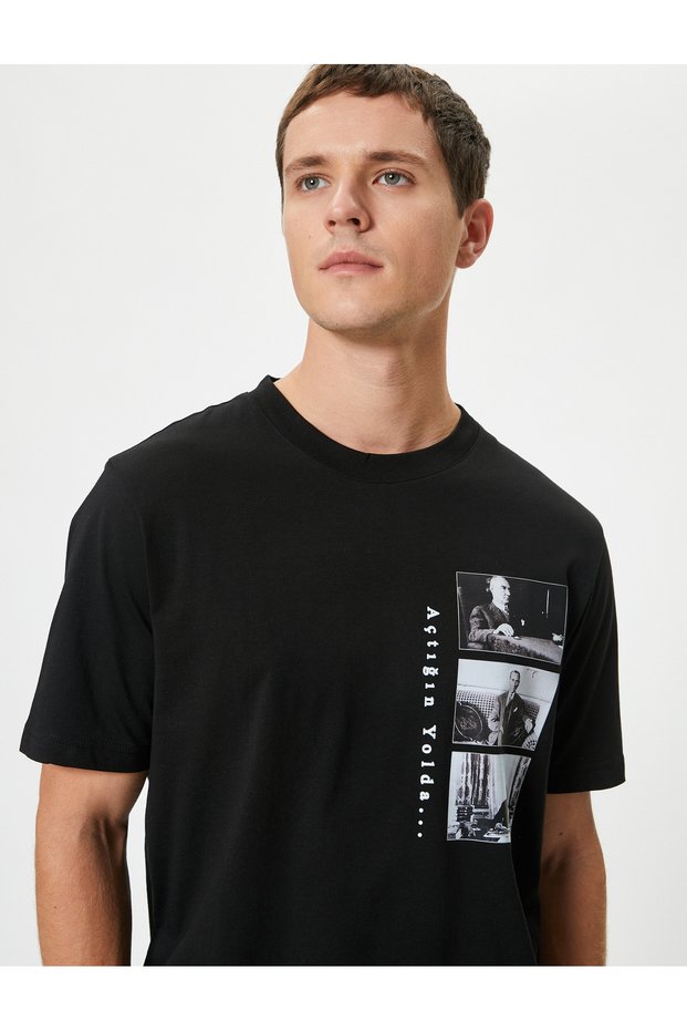 Atatürk Printed Cotton Short Sleeve T-Shirt - Crew Neck