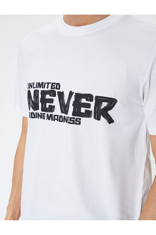 Slogan Baskılı Tişört Bisiklet Yaka Kısa Kollu Pamuklu - 5