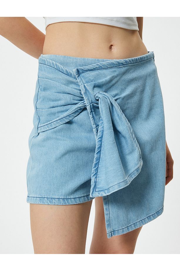 Mini Kot Şort Etek Drape Detaylı Relax Fit - 5
