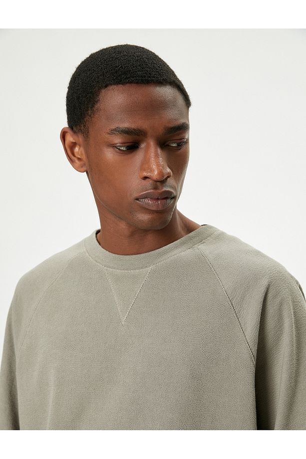 Oversize Tişört Basic Dokulu Bisiklet Yaka Kısa Kollu - 1