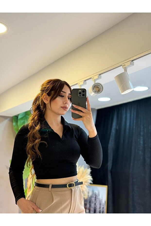 Polo Yaka Siyah Triko Bluz - 3