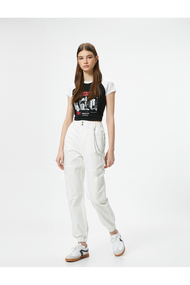 Cargo Jogger Pants Chain Detailed High Waist Cotton