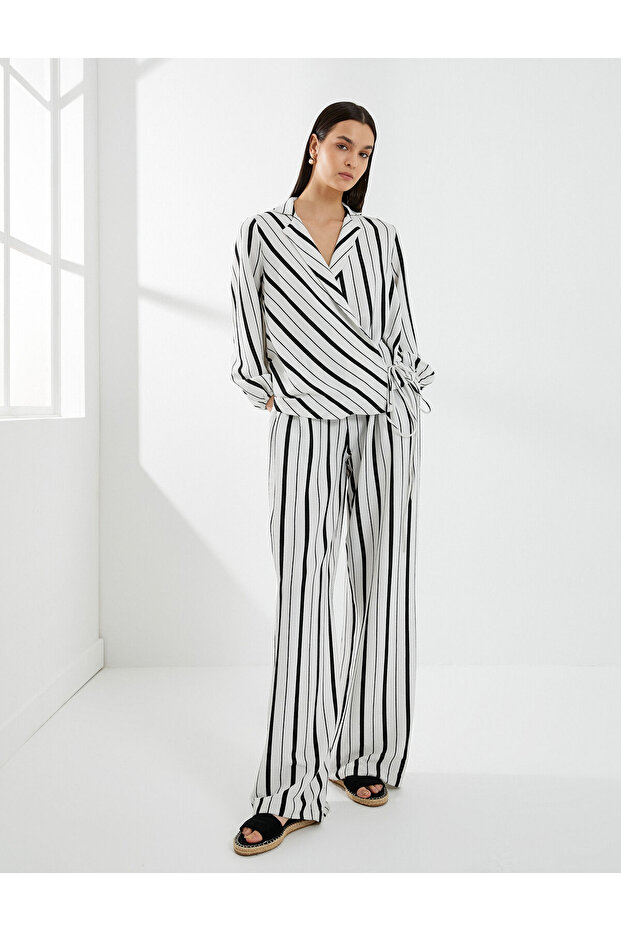 Blouse Double-Breasted Tie-Up Long Sleeve