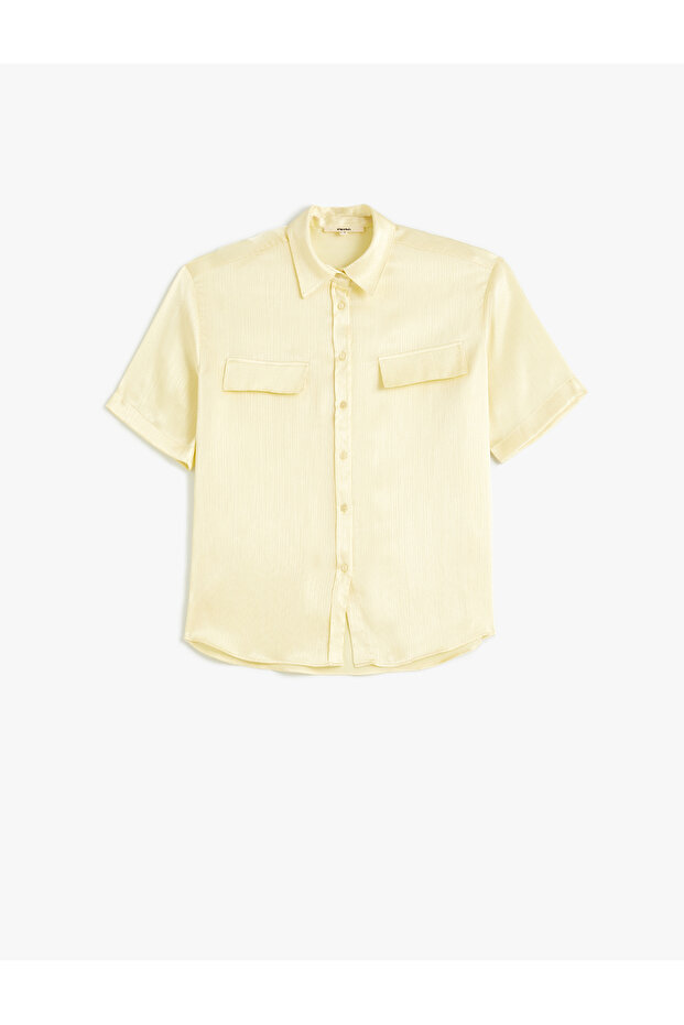 Satin Shirt Short Sleeve Comfortable Fit Classic Collar