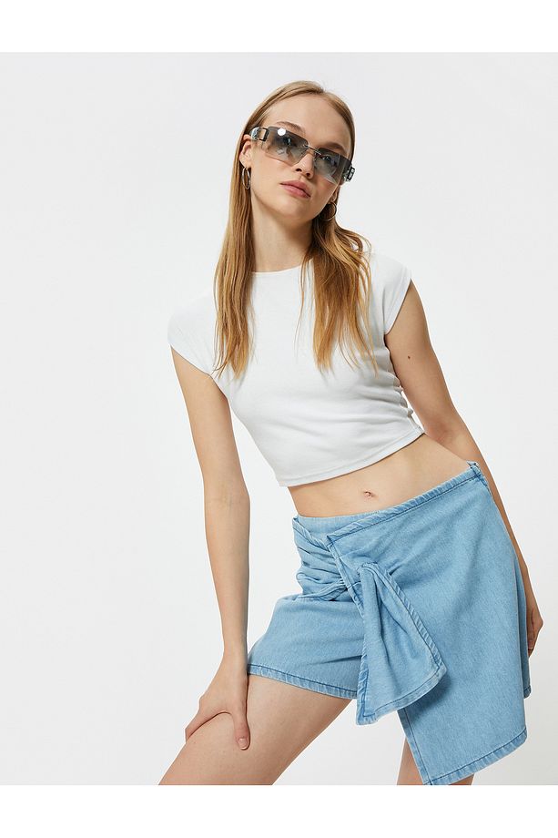 Mini Kot Şort Etek Drape Detaylı Relax Fit - 1